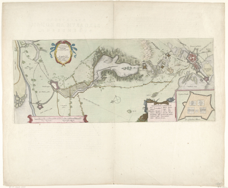 Kaart van het beleg van Bergen op Zoom, 1622 Tabula Bergarum ad Zomam Stenbergae et novorum ibi operum (titel op object) Descriptio Bergarum ad Zomam, Steenbergae, &c novorum ibi operum (titel op object), RP-P-1939-1408, between 1627 and 1629