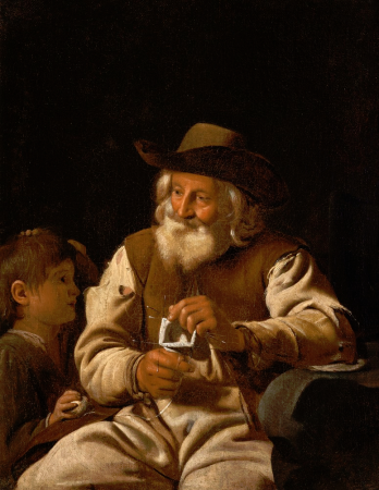 An old man knitting with a boy by his side, Michiel Sweerts, between 1646 and 1650