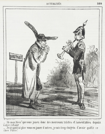 Oh, my God! How sad and lamentable you have been playing since your return. -I will not be able to play you any more, I am too sad to have left this dear Paris!, Amédée de Noé, 1865