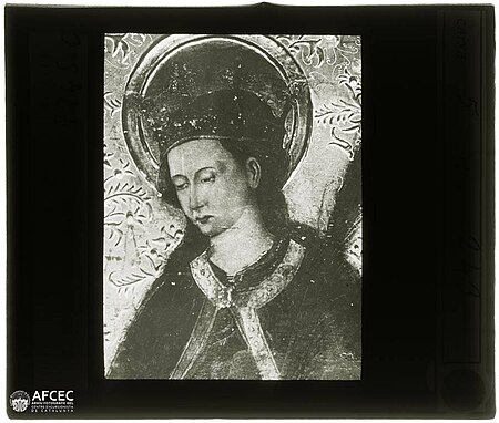 Detail of the image of Saint Catherine in the altarpiece of the chapel of Sant Sepulcre in the cathedral of Barcelona, Entre 1888 i 1916