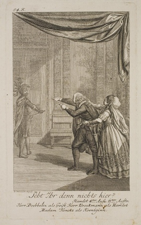 Hamlet ser sin faders genefærd (Nighttime conversation scene between Hamlet and his mother and appearance of his father's ghost), Daniel Nikolaus Chodowiecki, 1778
