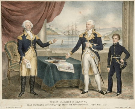The Army & Navy, Genl. Washington presenting Captain Barry with his Commission, Peter S. Duval, 1840