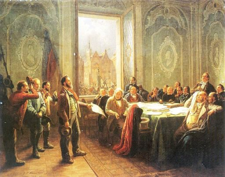 Workers' delegation in front of the magistrate in 1848 (contemporary painting by Johann Peter Hasenclever), Johann Peter Hasenclever