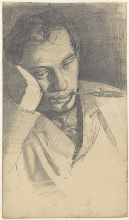 Peinzende jongeman met sigarenpijpje, RP-T-1949-72, between 1865 and 1930