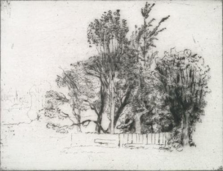 Halliford on Thames: A Group of Trees within White Palings, Andrew Geddes, circa 1821
