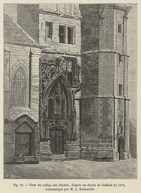 Courtyard of the Cholets college, after a drawing by Goblain from 1818, communicated by MA Bonnardot, Theodor Josef Hubert Hoffbauer, between 1875 and 1882