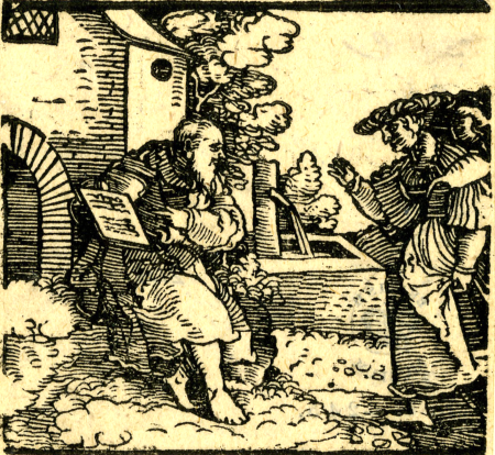 Decameron, Third day, short story 10: Rustico and Alibech sitting near a spring., Hans Leonhard Schäufelein, 1541