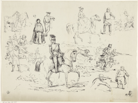 Soldaat te paard en andere figuurstudies, RP-P-OB-27.740, Karel Frederik Bombled, between 1832 and 1902