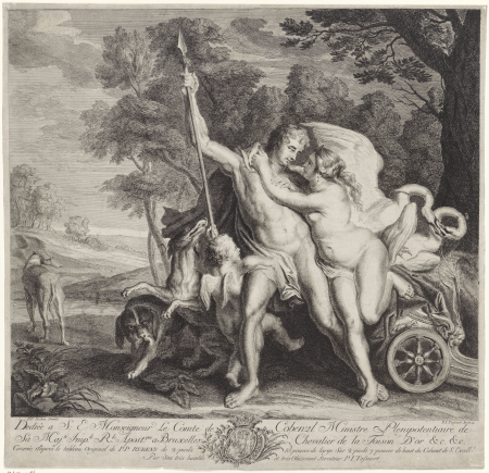 Venus tries to prevent Adonis from going hunting, Philip Joseph Tassaert, between 1753 and 1770