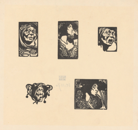 Vijf vignetten met hoofden, RP-P-1935-1370, Johannes Josephus Aarts, between 1881 and 1934