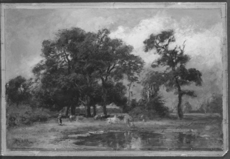 Trees with cows grazing by the pond, Philipp Röth, circa 1890