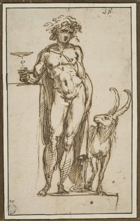 Carracci - Bacchus debout, une coupe à la main, à côté d'un bouc, INV 7182, Recto, Annibale Carracci