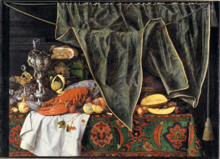 Trompe l'oeil with a meal piece with a beautiful vessel, Cornelis Norbertus Gijsbrechts, 1672
