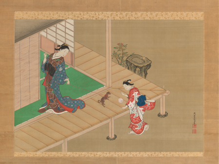 Courtesan and Attendant Playing with a Dog, Nishikawa Sukenobu, circa 1716–1736