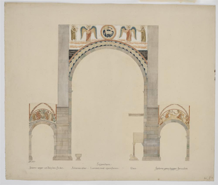 Draft for the frescoes in Viborg Cathedral. The triumphal arch, Joakim Skovgaard, 1897