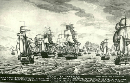 Clash Between British and Danish Ships in Strait of Gibraltar, Conrad Christian Parnemann, 1803
