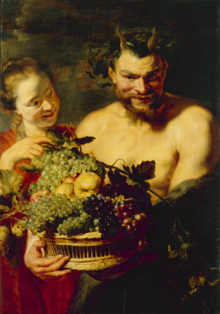 Satyr and Girl with a Basket of Fruit, Peter Paul Rubens, circa 1612