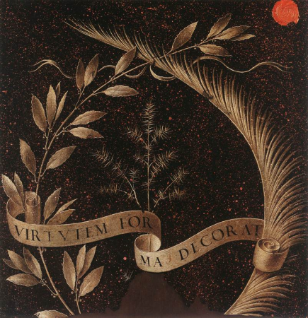Reverse side of the portrait of Ginevra de' Benci, Leonardo da Vinci, between 1474 and 1478