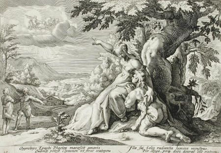 Clymene Urging Phaeton to Find Helios, Hendrik Goltzius, published 1589