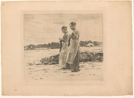 Twee staande breisters in een landschap in Ede, RP-P-OB-25.710, Willem Witsen, circa 1897