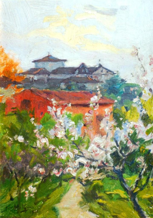 Pear tree in bloom, José Malhoa