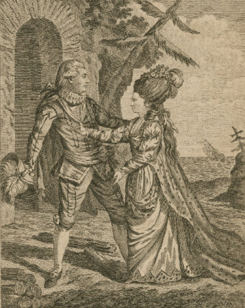 Tempest, Miss Brown and Mr. Mattocks in the characters of Miranda and Ferdinand ... act II [i.e. act 3, scene 1] [graphic] / Dighton ad viv del.; Grignion sculp., Charles Grignion the Elder