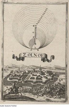 Construction of polygons from a dodecagon, view of the Hungarian city and fortress of Szolnok, 1698