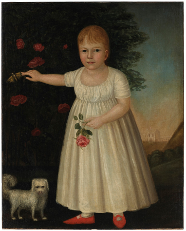 A Pair of Portraits: Boy with Squirrel and Girl with Dog, Joshua Johnson, 1800s