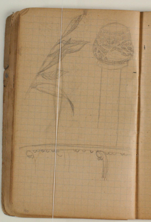 Sketches of a branch with leaves, cone and ornament, Niels Larsen Stevns, 1906