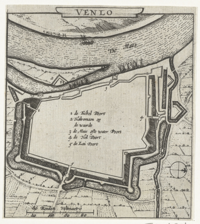 Plattegrond van Venlo, 1631-1632 Venlo (titel op object), RP-P-OB-81.310, between 1632 and 1649