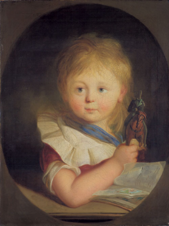 Portrait of a child in front of a picture book, Christian Leberecht Vogel, circa 1810