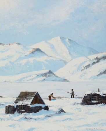 Inuits on a coast in Greenland., Emanuel Petersen, between 1921 and 1948