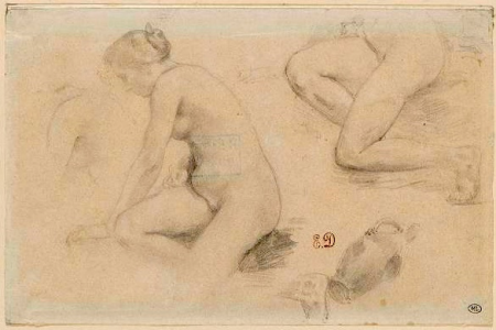 Delacroix, drawing study after Durieu, Eugène Delacroix, after 1854