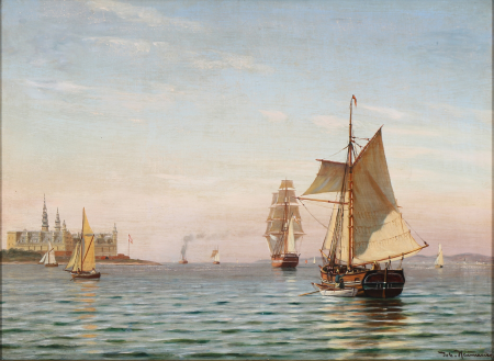 Seascape with numerous sailing ships near Kronborg., between 1878 and 1940
