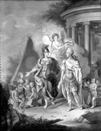 Christian VII as the patron of art and science. Allegory, Georg Mathias Fuchs, 1770