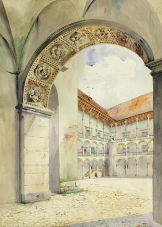 A view from the hall of an entrance gate into the Courtyard of Wawel Castle., Stanisław Tondos, circa 1900