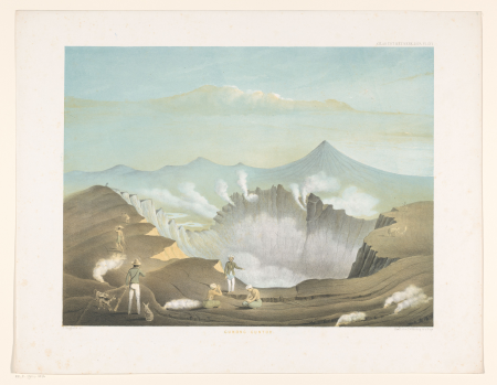 Vulkaan Guntur te West-Java Gunong Guntur (titel op object) Atlas tot het werk Java (serietitel op object) Atlas van platen bevattende elf pittoreske gezigten, behoorende tot het werk Java, zijne gedaante, zijne plant, RP-P-1904-3876, Carl Wilhelm Mieling, 1854