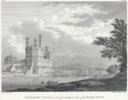 Caernarvon Castle,as seen from the Opposite Side of the River Seint, Samuel Hieronymus Grimm, 1780