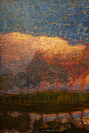 Row of eleven poplars in red, yellow, blue and green, Piet Mondrian, 1908