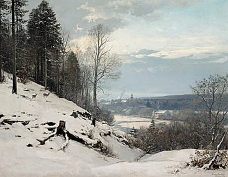 A winter landscape with Munich in the distance., Anders Andersen-Lundby, between 1876 and 1923