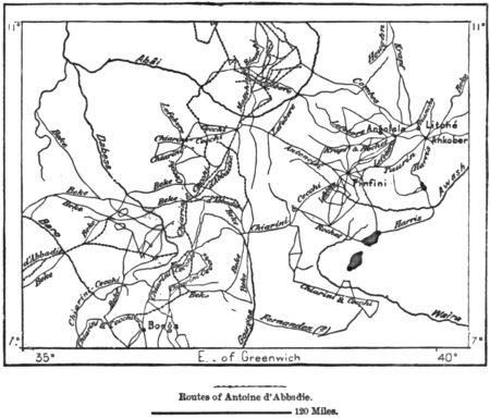 AFR V1 D253 Routes of the chief explorers in South Abyssinia, 12 June 1890