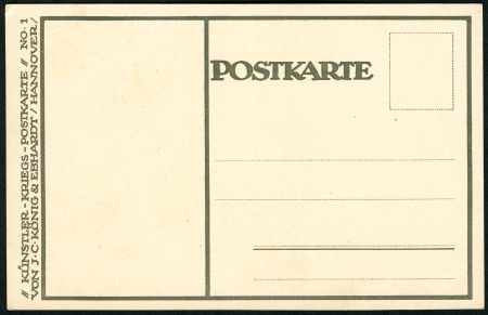 Künstler-Kriegs-Postkarte No. 1 von J. C. König & Ebhardt, Hannover, Heinz Keune, Orients Erwachen, Adressseite, Heinz Keune, circa 1914