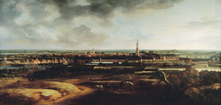 View of Amersfoort from the southwest; from left to right: Koppelpoort, Sint-Joriskerk, Heilige Geestgasthuis, Onze-Lieve-Vrouwekapel, Onze-Lieve-Vrouwetoren and Utrechtsepoort, Matthias Withoos, 1672