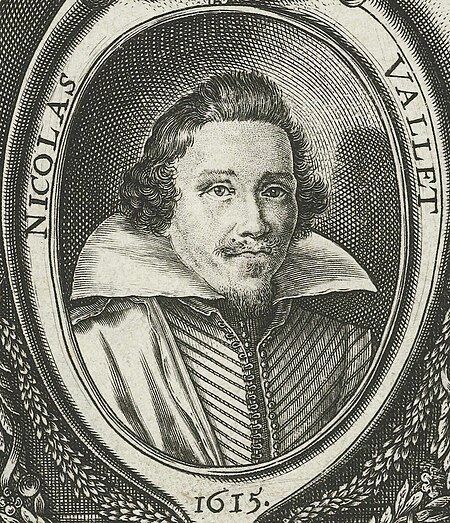 Portrait of Nicolas Vallet flanked by muses with musical instruments and Apollo with lyre and Mercury and title, David Vinckboons