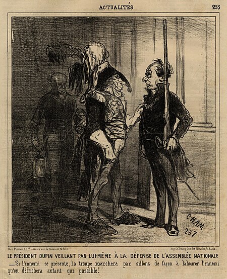 President Dupin overseeing, himself, the defense of the National Assembly- If the enemy presents itself, the troup will march in straight lines in such a way that it will clear the enemy as quickly as possible., Amédée de Noé, between 1851 and 1852