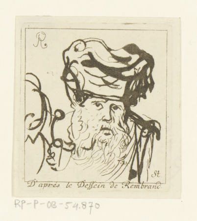 Bebaarde man met muts, RP-P-OB-54.870, Rembrandt, between 1737 and 1787