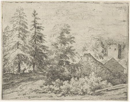 Landschap met man tussen twee sparren, RP-P-1887-A-12056, Allaert van Everdingen, between 1631 and 1675