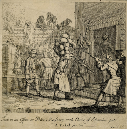 Jack in an Office or Peter Necessary with Choice of Chamber pots., William Hogarth, 1740-1764 (circa)