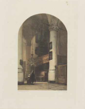Kerkinterieur met twee figuren en orgel, RP-P-1936-813, Carl Wilhelm Mieling, between 1827 and 1891