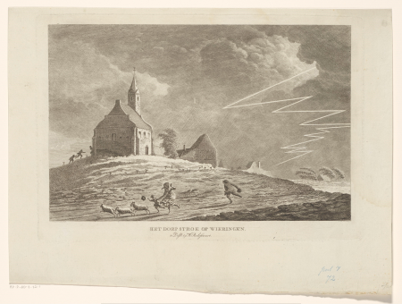 Gezicht op het dorp Stroe te Wieringen Het dorp Stroe op Wieringen (titel op object), RP-P-AO-7-72-1, Theodorus de Roode, 1789 - in of na 1801